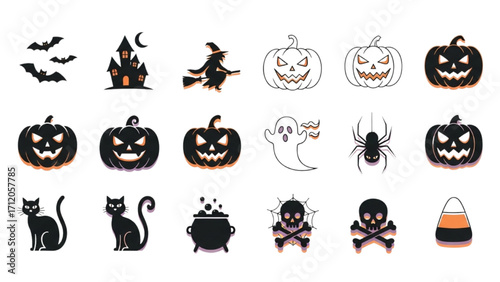 Halloween Vector Icon Set Festival Elements Illustration AI EPS PNG JPEG