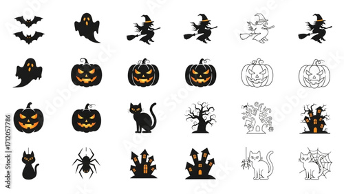 Halloween Vector Icon Set Festival Elements Illustration AI EPS PNG JPEG