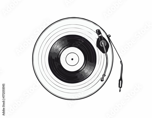 Old vinyl record retro hand drawn sketch Vector illustration.