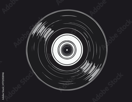 Old vinyl record retro hand drawn sketch Vector illustration.