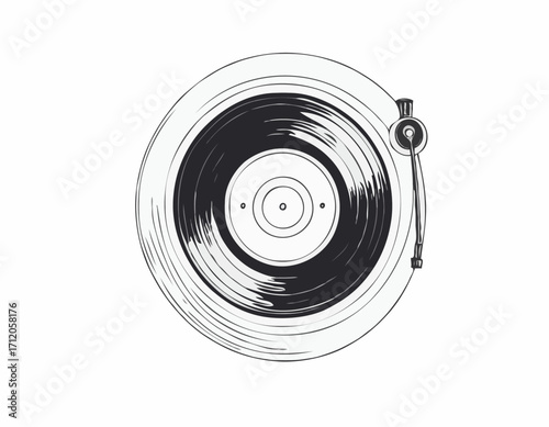 Old vinyl record retro hand drawn sketch Vector illustration.