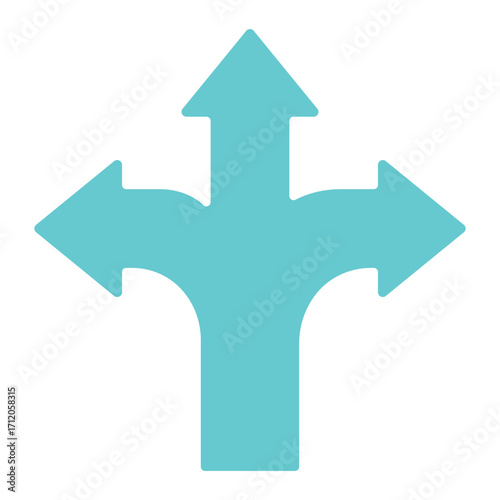 Three way direction arrow sign. Road Traffic Direction arrow solid icon set. Three way transportation direction arrow symbol. Vector illustration.	