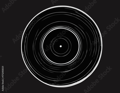 Old vinyl record retro hand drawn sketch Vector illustration.