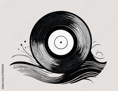 Old vinyl record retro hand drawn sketch Vector illustration.