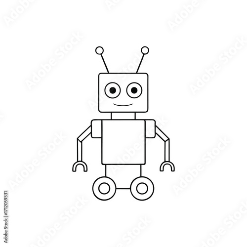 cartoon robot with wheels and antennas coloring page