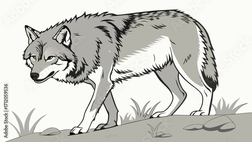 Gray wolf illustration wildlife animal design canine predator monochrome artwork nature graphic wild animal vector furry creature wolf drawing grey wolf image wild canid animal portrait.