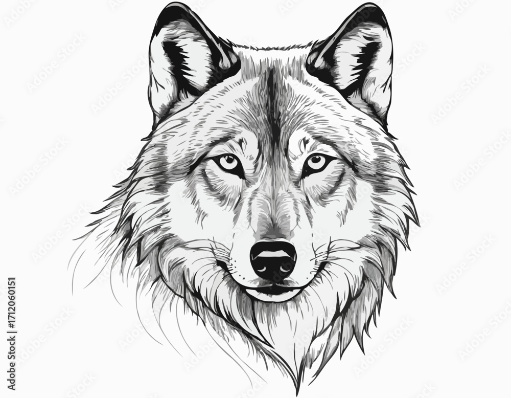 Naklejka premium Wolf face realistic hand drawn sketch illustration Wild animals