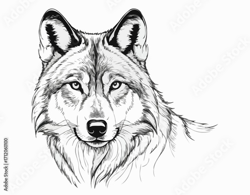 Wolf face realistic hand drawn sketch illustration Wild animals