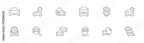 Car using icon set. Vehicle and driving symbols. Vector illustration.