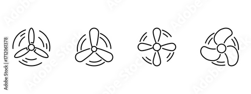 Fan icon set. Air ventilation glyph icon. Turbine, propeller. Ventilator rotation. Vector illustration.