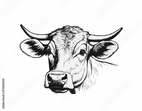 Cow head sketch hand drawn engraving style Vector illustration
