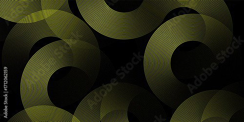 Halftone circular dot frame. Isolated circle dot texture on background. Black and yellow spiral circle sound wave logo abstract design element.