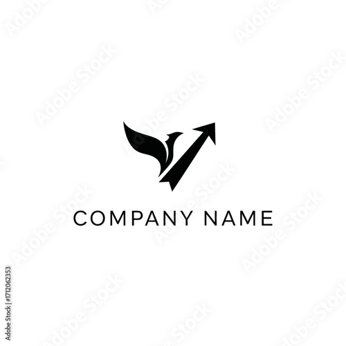 A black phoenix logo with an upward-pointing arrow, symbolizing growth and success, placed above the text "COMPANY NAME".