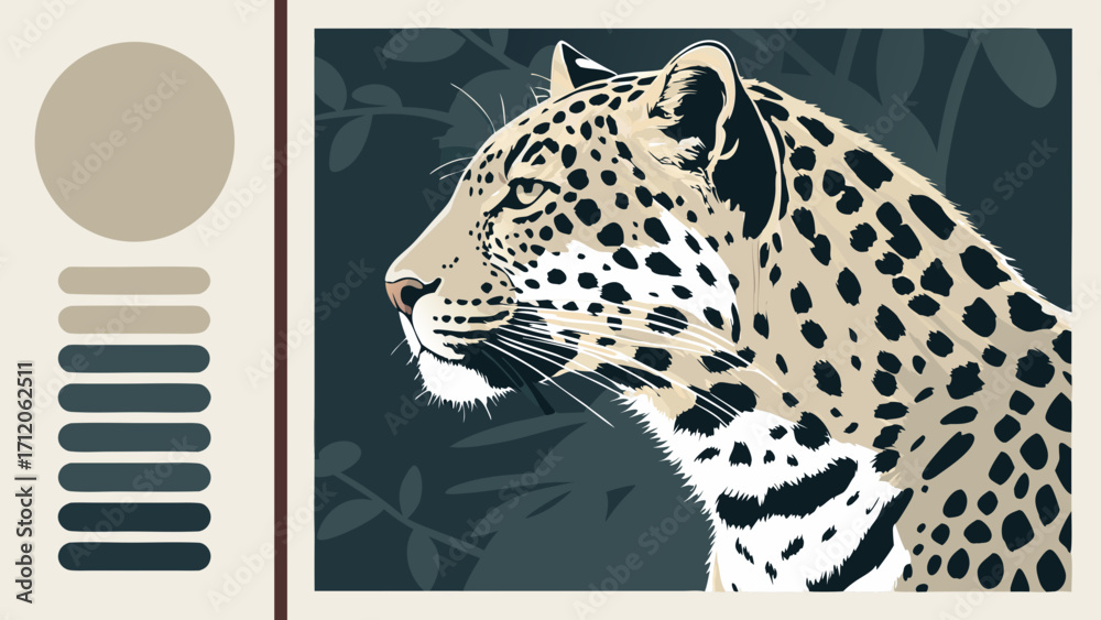 Stylized Leopard Portrait Wild Cat Profile Big Cat Illustration Animal Art Nature Design Wildlife Artwork Jungle Theme Abstract Animal Elegant Decor Modern Art Print Neutral Color Palet.