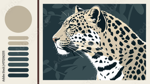 Stylized Leopard Portrait Wild Cat Profile Big Cat Illustration Animal Art Nature Design Wildlife Artwork Jungle Theme Abstract Animal Elegant Decor Modern Art Print Neutral Color Palet.