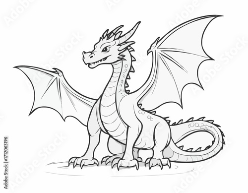 Dragon fairy tale character sketch hand drawn Vector illustration