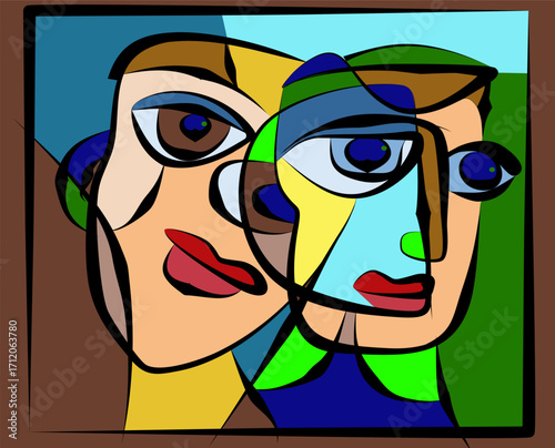 Colorful background, cubism art style,abstracts faces