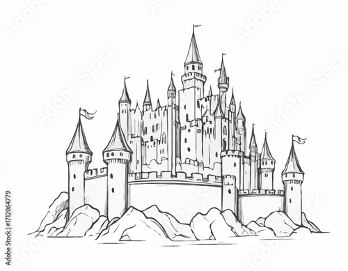 Castle middle ages sketch hand drawn illustration