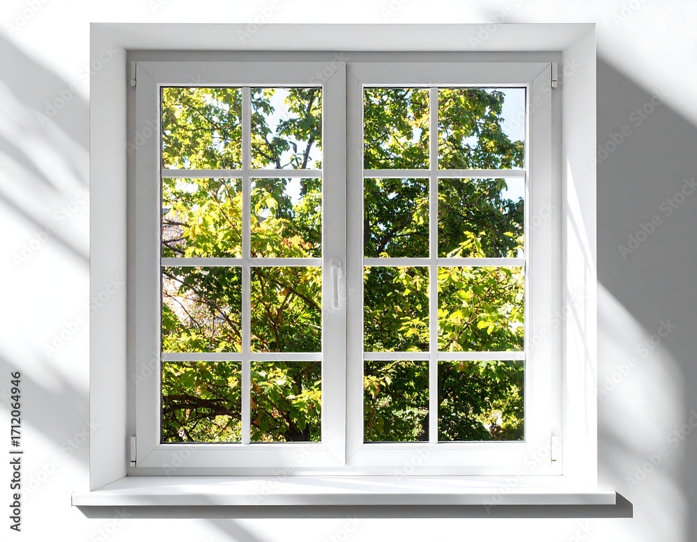 Obraz premium White window with trees and sunlight