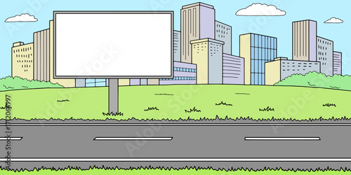City road billboard graphic color street landscape sketch illustration vector 