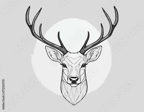 Stag deer head sketch vector graphics monochrome black-and-white drawing Vector illustration