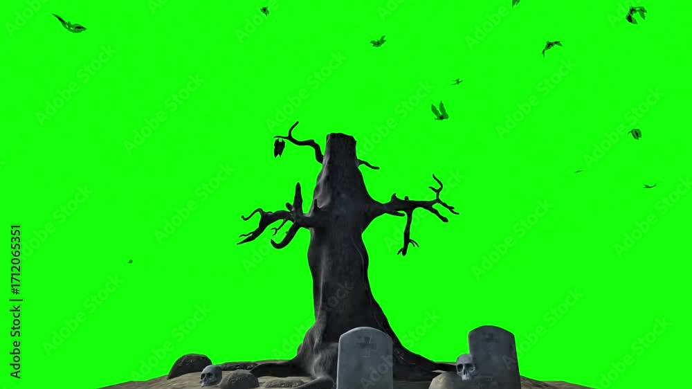 Haunted Tree Animation on Green Screen Scary Halloween Dead Tree with ...