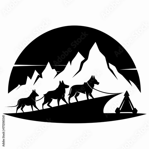 Dog Sledding Silhouette