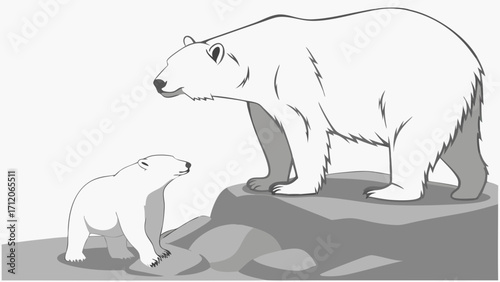 Adult and Baby Polar Bear Illustration Arctic Wildlife Cute Animal Clipart Wildlife Conservation Nature Graphic Design.