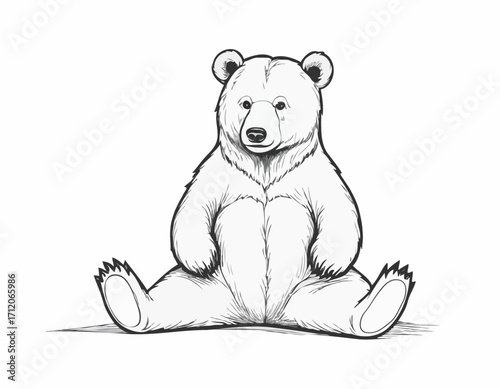 Cute bear animal sitting hand drawn engraving sketch Vector illustration.