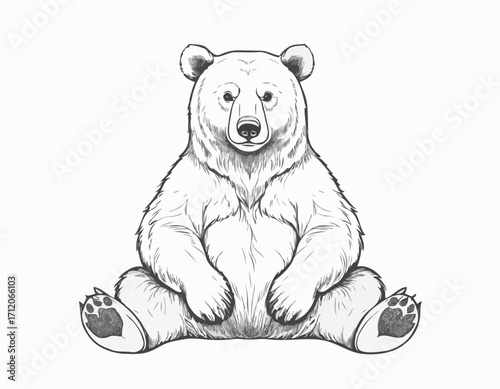 Cute bear animal sitting hand drawn engraving sketch Vector illustration.