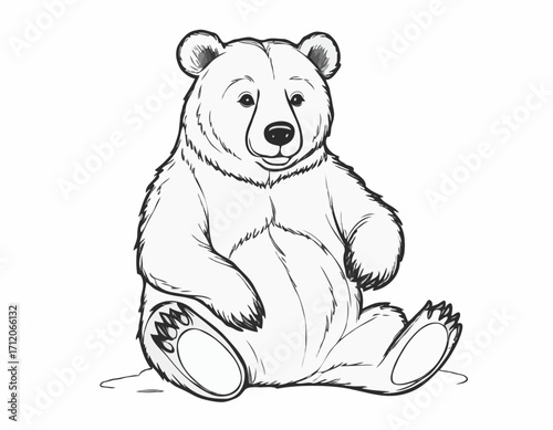 Cute bear animal sitting hand drawn engraving sketch Vector illustration.