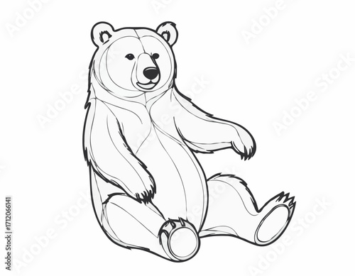 Cute bear animal sitting hand drawn engraving sketch Vector illustration.