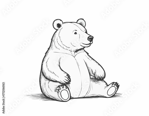 Cute bear animal sitting hand drawn engraving sketch Vector illustration.