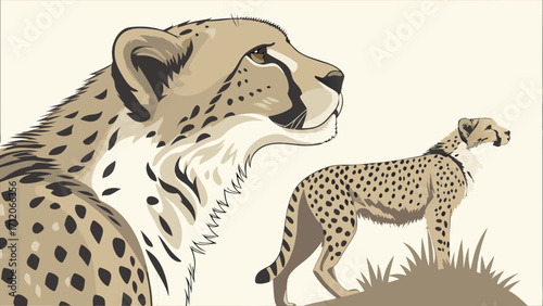 Cheetah illustration wild cat portrait spotted feline big cat design wildlife art animal drawing nature image predator graphic African animal safari theme vector illustration graphic d.