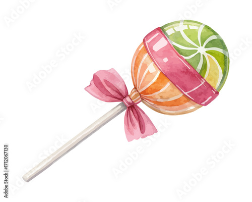 Watercolor Candy Lollipop vector illustration isolated on white background