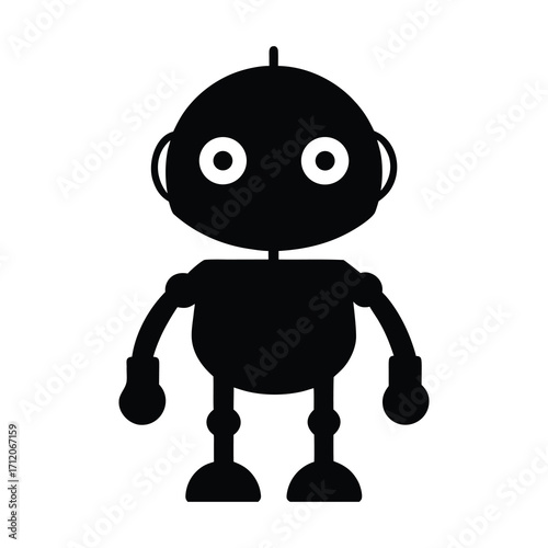  cute round robot character silhouette