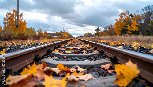 Realistic railway transport scenes: freight trains, passenger trains and railway stations in autumn landscapes. Perfect stock imagery for transport, infrastructure and global logistics themes.