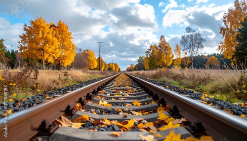 Realistic railway transport scenes: freight trains, passenger trains and railway stations in autumn landscapes. Perfect stock imagery for transport, infrastructure and global logistics themes.