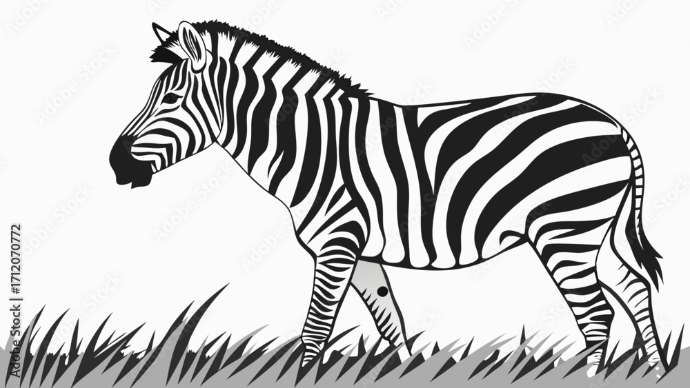 Obraz premium Striped Equine in Grassland Black and White Vector Illustration Wildlife Design Animal Graphic Safari Theme Nature Artwork Zoo Animal Equine Art Wild Animal Illustration Black and White.