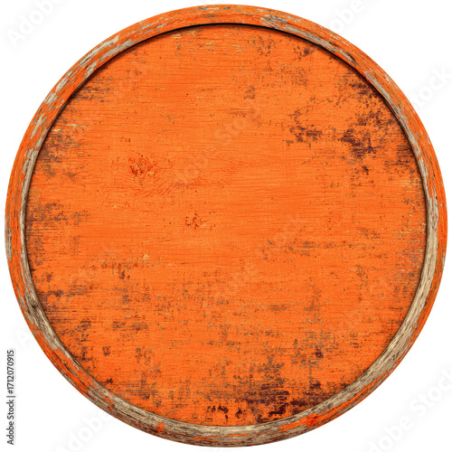 Orange wooden disc, weathered