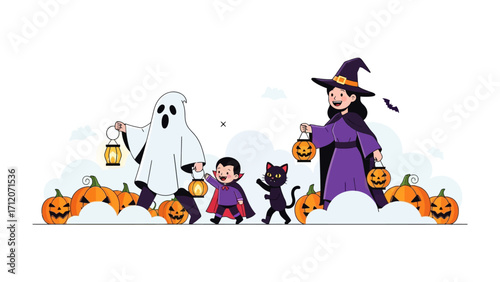 Halloween Fun: Festive characters, including a ghost, a little vampire.
