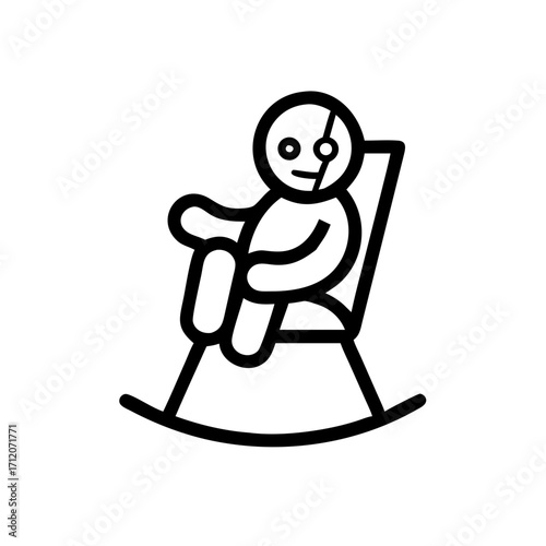 Possessed Doll Sitting In Rocking Chair Icon Line Art