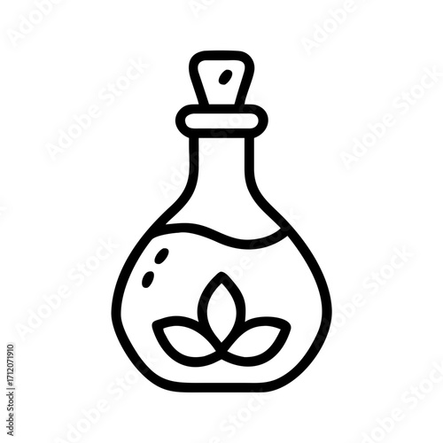 Potion Bottle With Flower Herb Icon Line Art