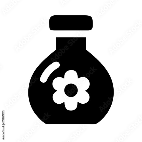 Potion Bottle With Flower Design Icon Vector Silhouette
