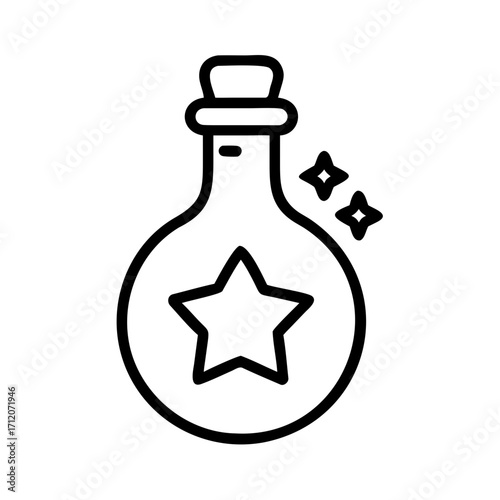 Potion Bottle With Glowing Star Icon Line Art
