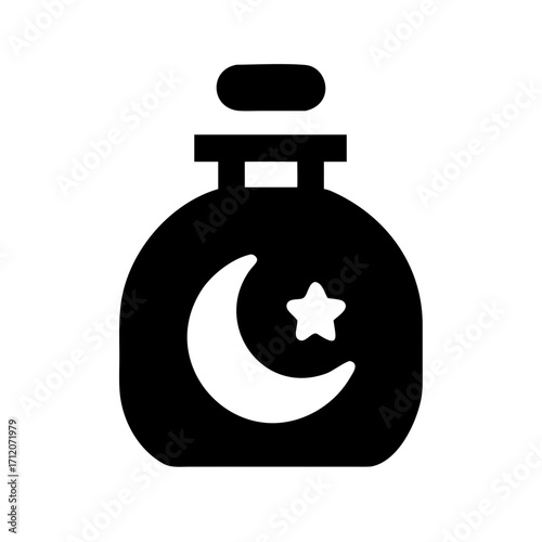 Potion Bottle With Moon And Star Label Icon Vector