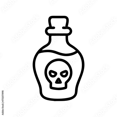 Potion Bottle With Skull Label Icon Line Art