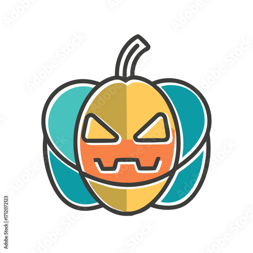 Pumpkin Face Mask Icon Line Art