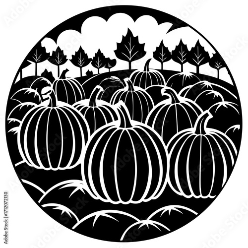 Pumpkin Patch Silhouette Icon Vector Silhouette