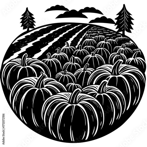 Pumpkin Patch With Shadow Detail Icon Vector Silhouette